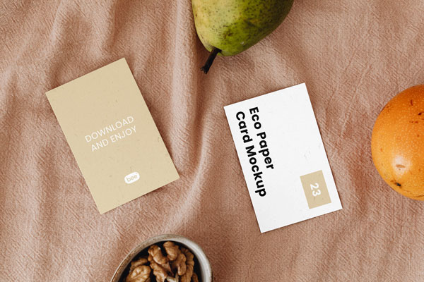 Top Sight of Double Eco Paper Business Cards Mockup