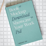 Top Sight of Hardcover Book Mockup with Plants