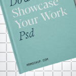 Top Sight of Hardcover Book Mockup with Plants