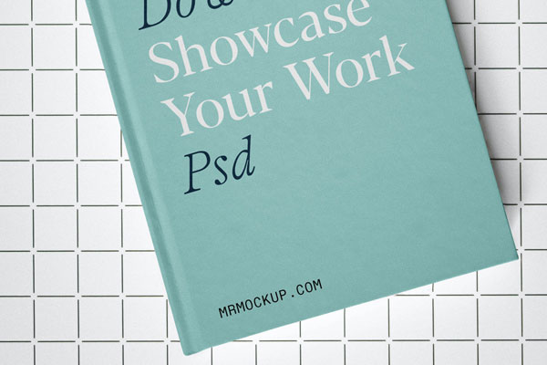 Top Sight of Hardcover Book Mockup with Plants