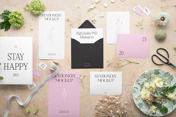 Top Sight of Huge Paper Stationery Mockup