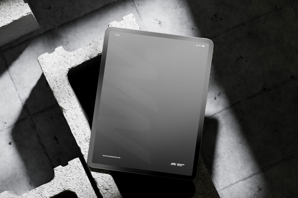 Top Sight of iPad Pro Mockup on Brick