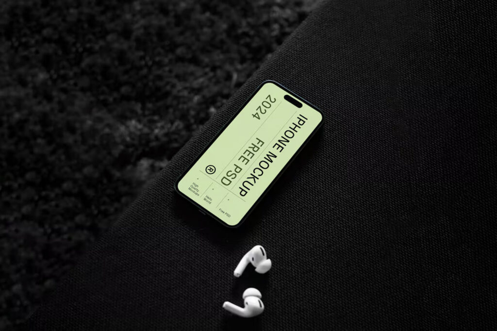 Top Sight of iPhone 14 Pro Mockup on Sofa