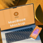 Top Sight of iPhone on MacBook Mockup