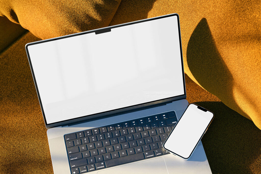 Top Sight of iPhone on MacBook Mockup