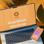 Top Sight of iPhone on MacBook Mockup