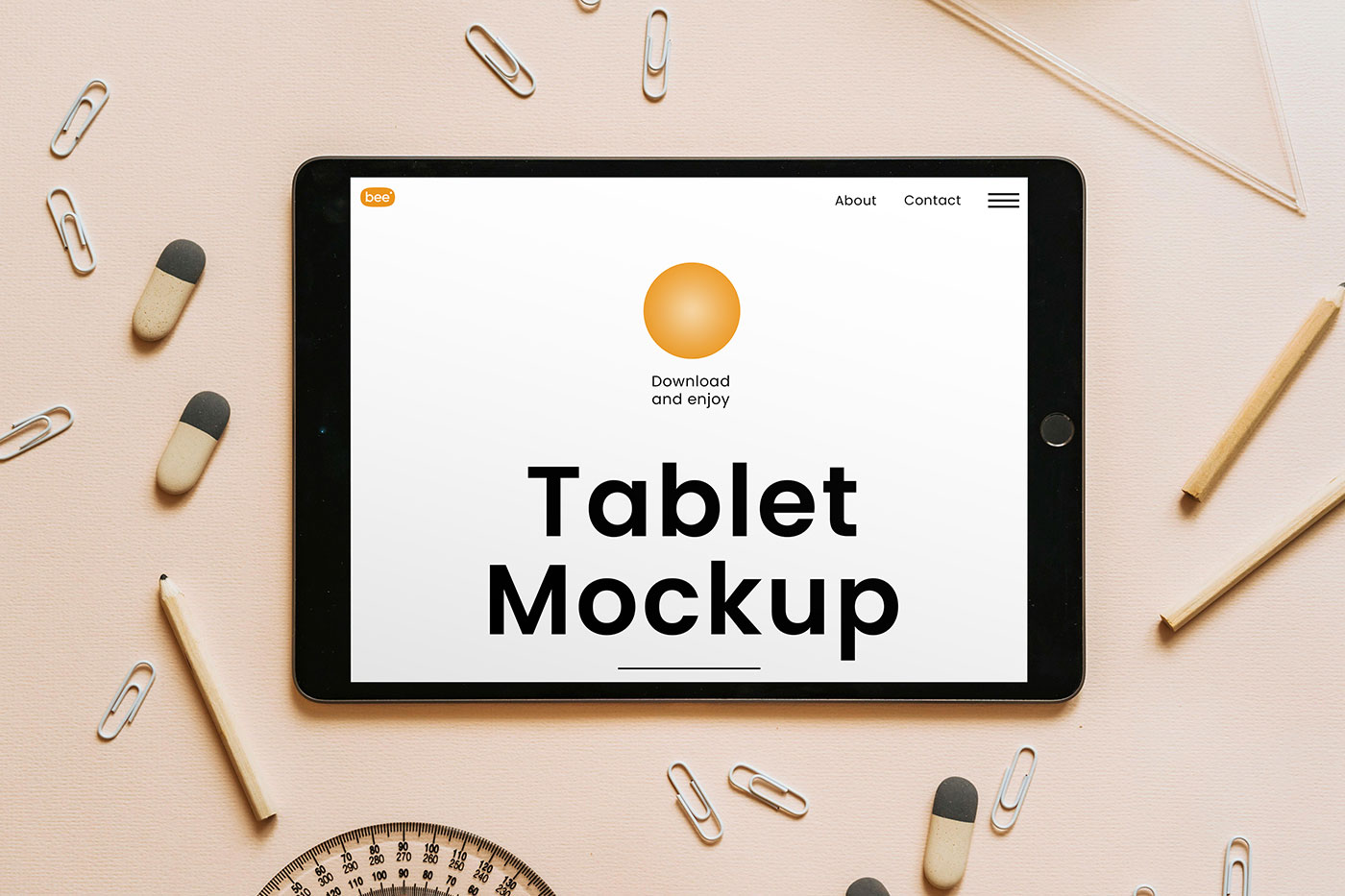 Free Top Sight of Lying Horizontal Tablet Mockup PSD Template