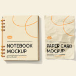Top Sight of Notebook Mockup With Paper Card