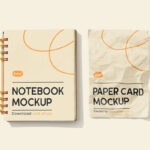 Top Sight of Notebook Mockup With Paper Card