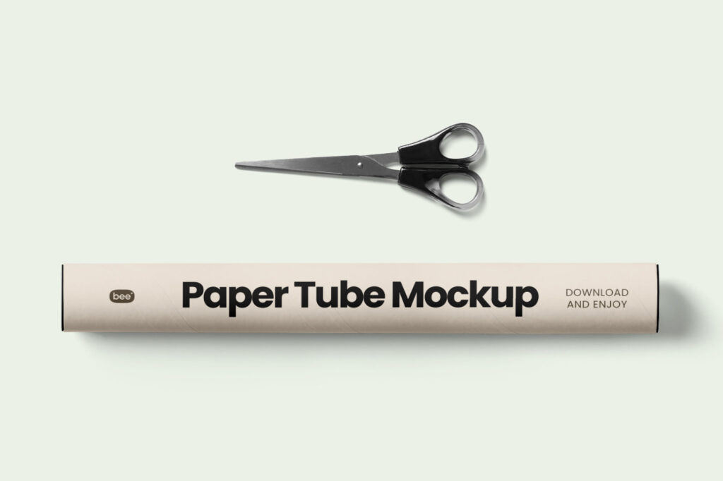 Top Sight of Paper Tube Mockup with Scissors