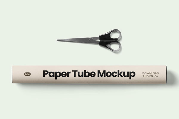 Top Sight of Paper Tube Mockup with Scissors
