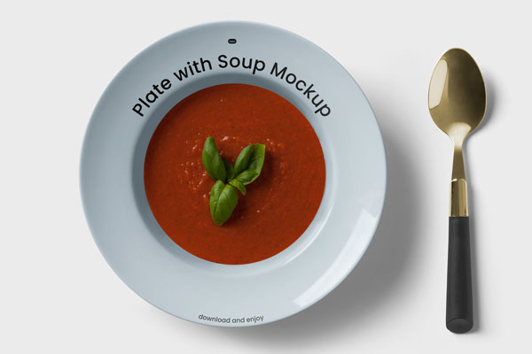 Top Sight of Plate Mockup with Soup mockup preview