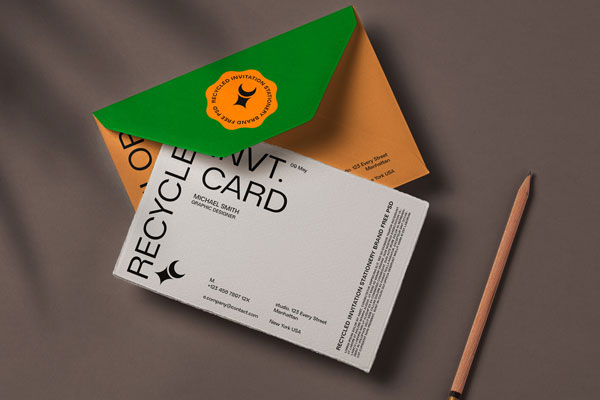 Top Sight of Recycled Invitation Card Mockup with Pencil