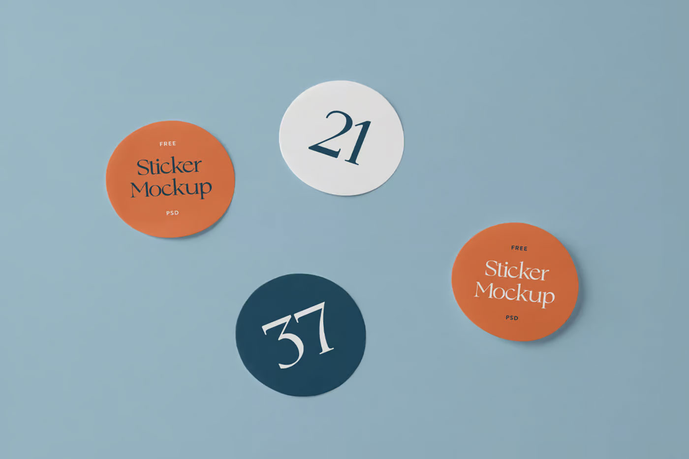 Free Top Sight of Round Stickers Mockup PSD Template