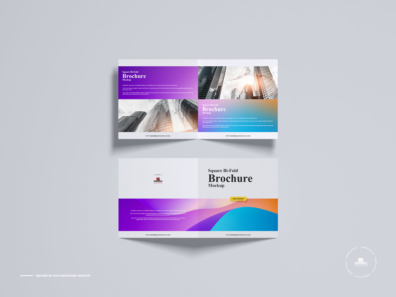 Top Sight of Square Bi-fold Brochure Mockup