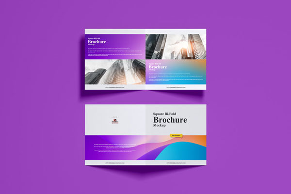 Top Sight of Square Bi-fold Brochure Mockup