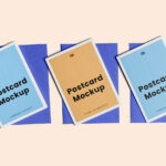 Top Sight of Triple Postcard Mockup