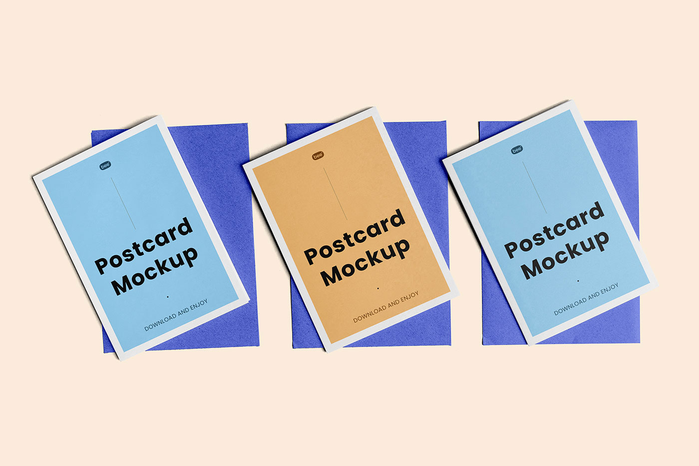 Free Top Sight of Triple Postcard Mockup PSD Template