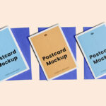 Top Sight of Triple Postcard Mockup