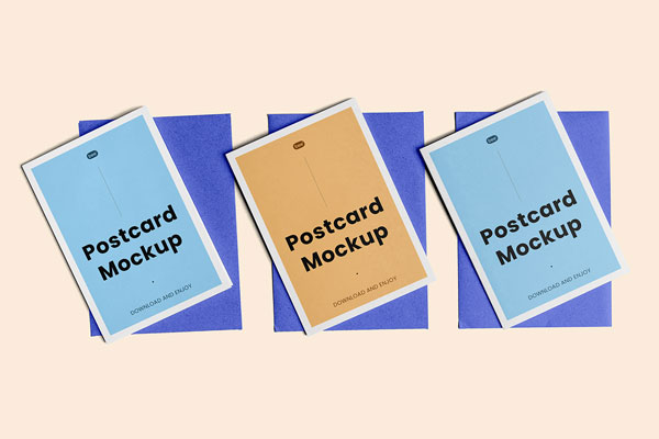 Top Sight of Triple Postcard Mockup