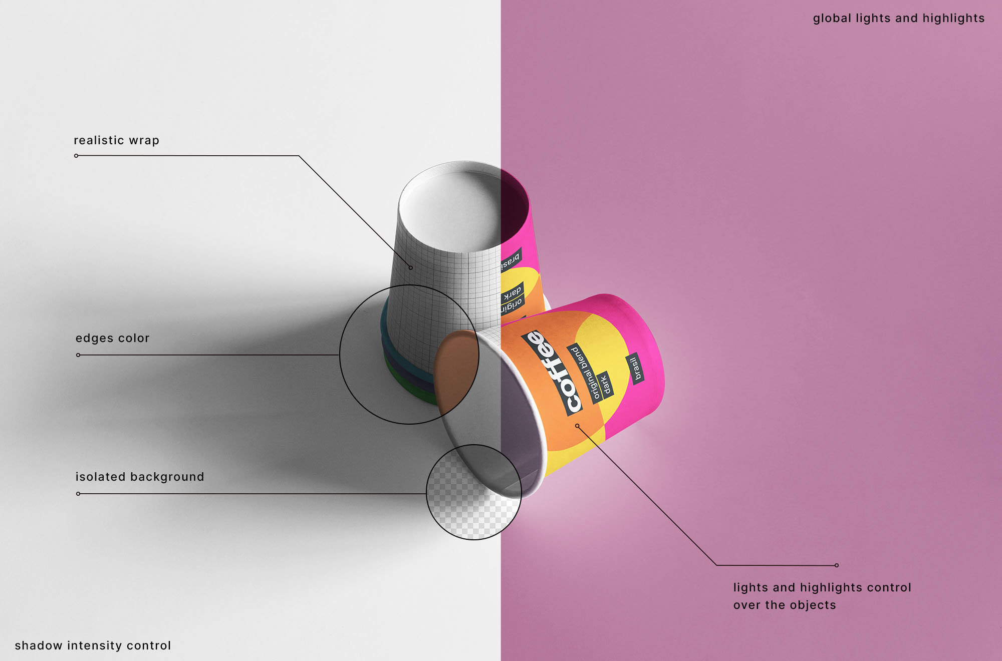 Free Top Sight of Two Mini Coffee Cups Mockup PSD Template