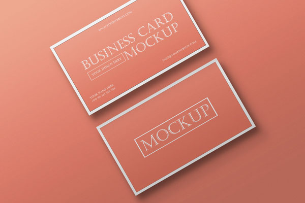 Top View 2 Business Cards Diagonally Arranged on Floor Mockup