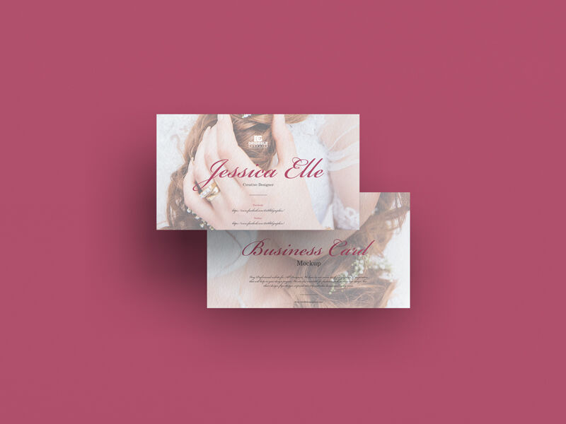 Top View 2 Overlapping Business Cards Floating in Air Mockup