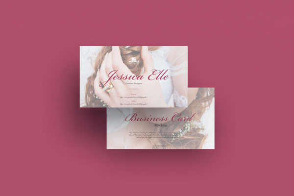 Top View 2 Overlapping Business Cards Floating in Air Mockup