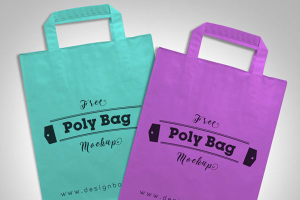 Top View 2 Plastic Polly Shopping Bags on Floor Mockup