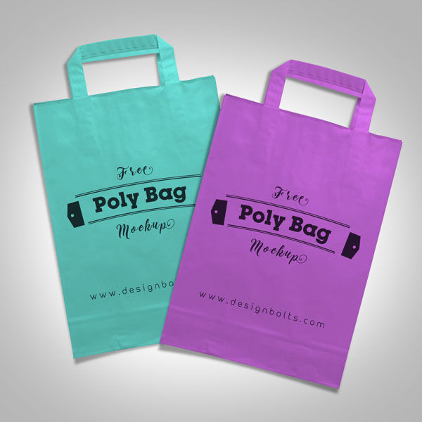 Top View 2 Plastic Polly Shopping Bags on Floor Mockup