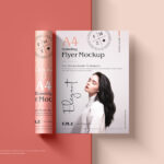 Top View 2 Rolled and Flat A4 Flyers Mockup