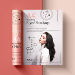 Top View 2 Rolled and Flat A4 Flyers Mockup