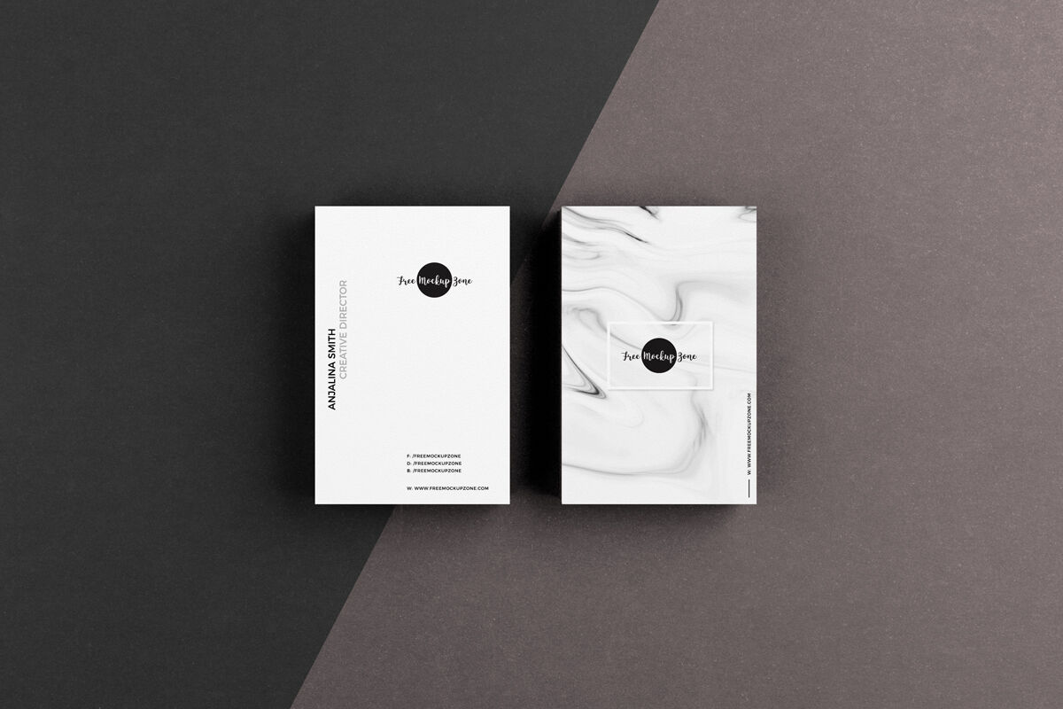 Top View 2 Vertical Business Cards on Floor Mockup FREE PSD