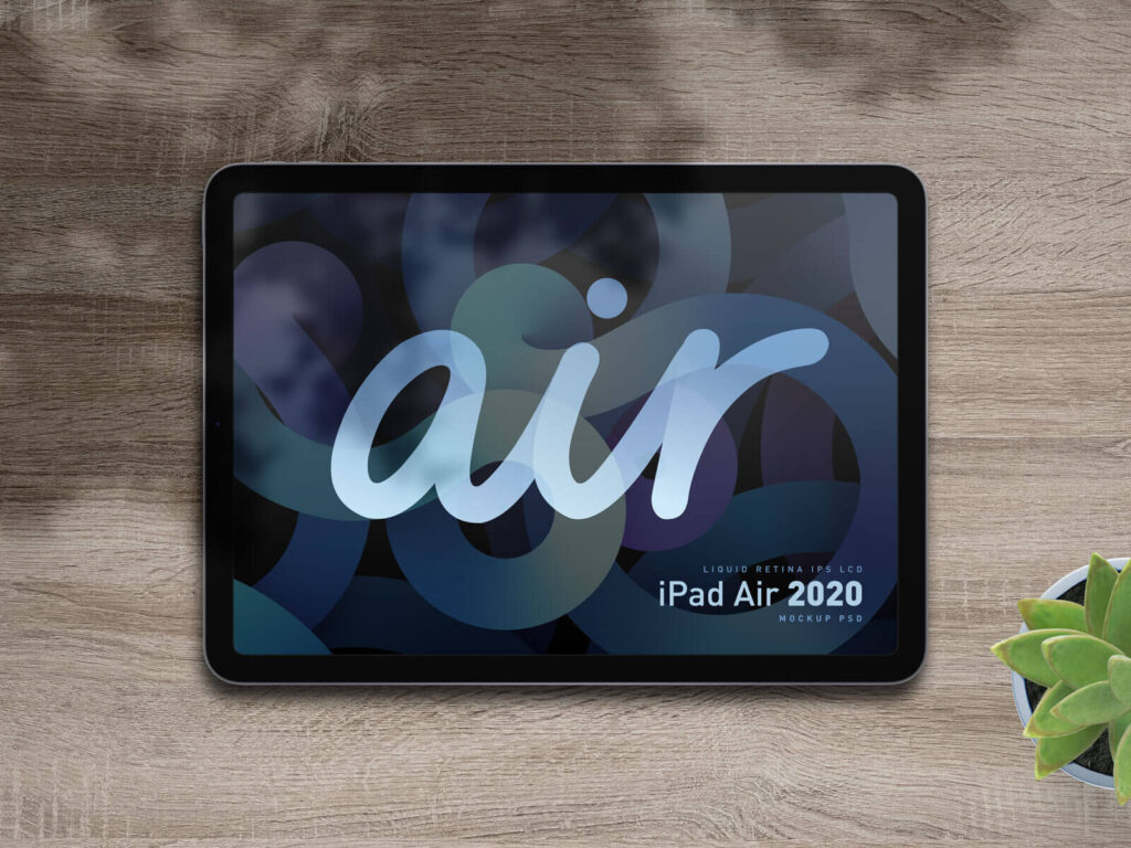 Top View Apple iPad Air Mockup with Shadow and Plant