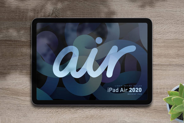 Top View Apple iPad Air Mockup with Shadow and Plant