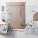 Top View Branding Mockup with Folder, Paper, Cards, and Plant