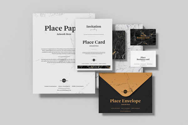 Top View Branding Stationery Mockup Including Business Cards, Envelope, Etc.