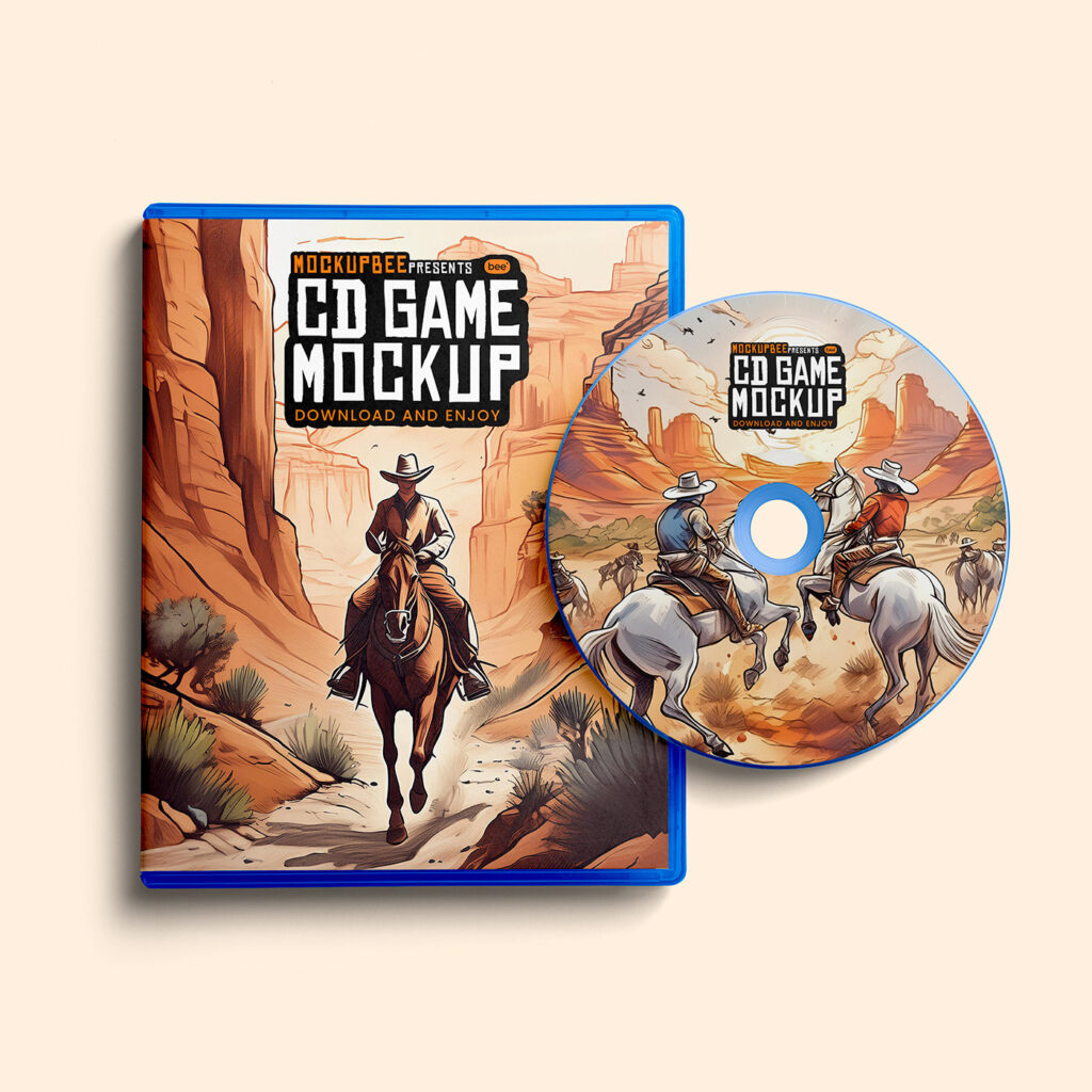 Top View CD Game with its Box Mockup