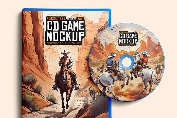 Top View CD Game with its Box Mockup