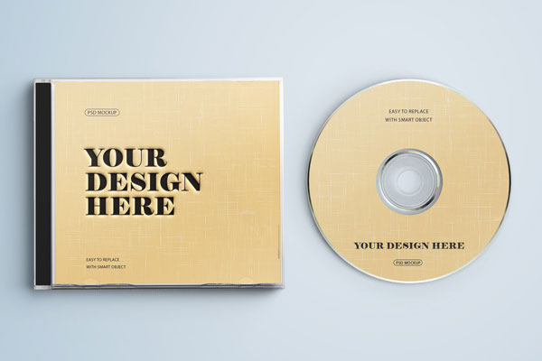 Top View CD Next to Jewel Case on Floor Mockup