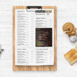 Top View Clipboard with Restaurant Menu on Table Mockup Scene