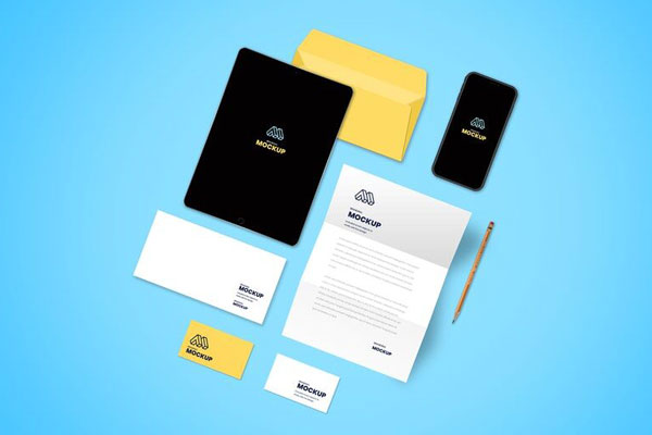 Top-View Complete Branding Identity Mockup with a Minimal Look