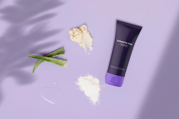 Top View Cosmetic Tube and Ingredients Mockup Scene with Shadow