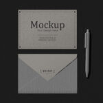 Top View Envelope and Invitation Card Mockup with Pen