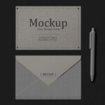 Top View Envelope and Invitation Card Mockup with Pen