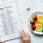 Top View Food Menu Mockup with Fruit Plate on Marble