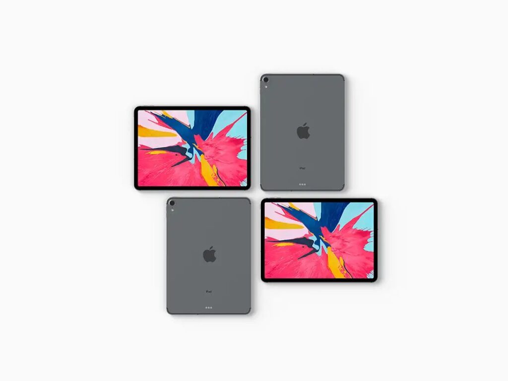 Top View Four Isometric iPad Pro 2018 Mockup Set