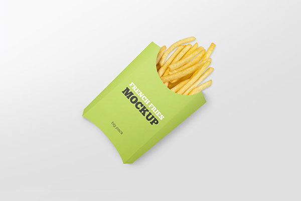 Top View French Fries Paper Box Laying Down Mockup