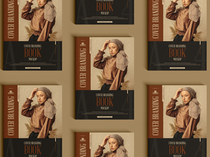 Top View Grid A4 Cover Branding Book Mockup