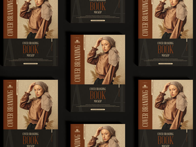 Top View Grid A4 Cover Branding Book Mockup